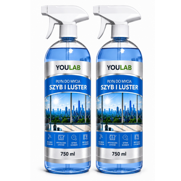 Płyn Do Mycia Szyb i Luster 2x 750ml Bez Smug Zacieków Do Okien YouLab