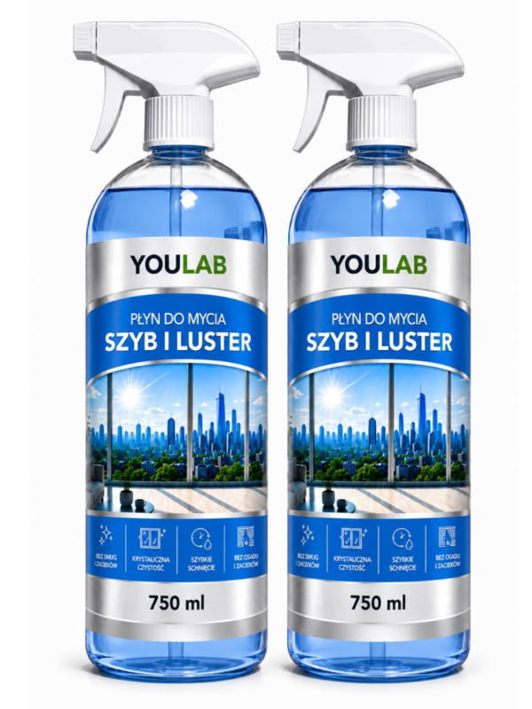 Projekt bez nazwy (11) Płyn Do Mycia Szyb i Luster 2x 750ml Bez Smug Zacieków Do Okien YouLab